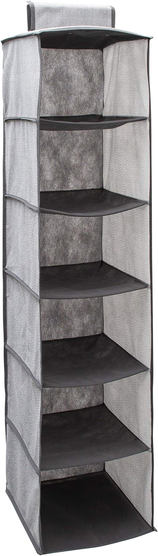 Simplify 6 Shelf Hanging Closet Organizer, Space Saver, Sweater & Clothing Shelves, Breathable Material Keeps Away Dust & Odors, Grey (26606-GREY)
