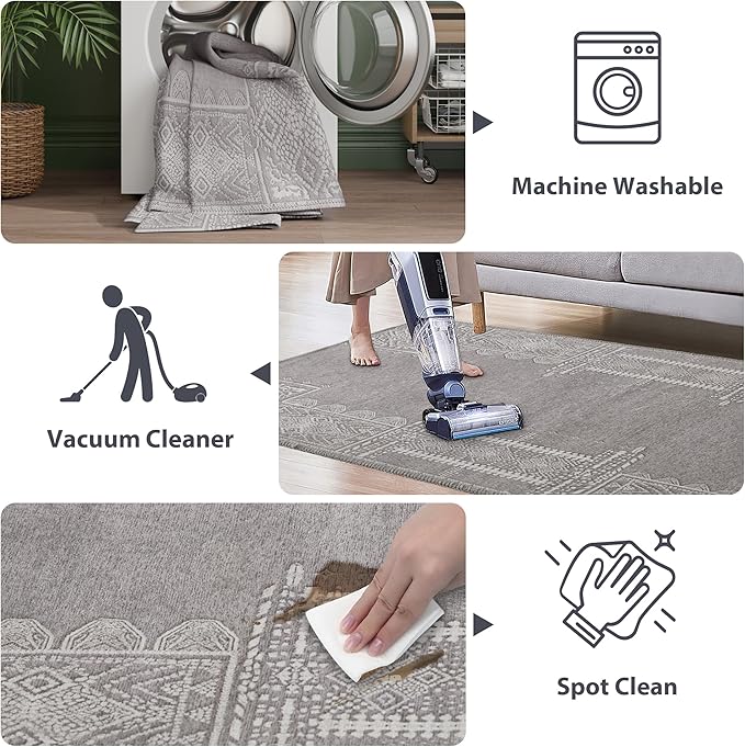 NICETOWN 2x3 Area Rug Washable Non Slip Silver Grey Modern Carpet for Entryway Kitchen, Stain Resistant Foldable Small Throw Rug Pet & Kids Friendly for Bathroom 24 x 36 inch