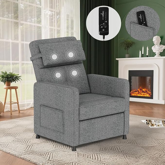 GarveeHome Electric Recliner Chair Living Room Chair Adjustable Power Recliner with Massage & Heat & Lumbar Support & Side Pockets & USB Port(Gray)