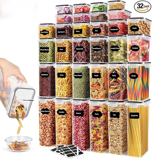 64 PCS Airtight Food Storage Containers With Lids BPA Free,6 Pack With Pouring Spout Cereal Containers Storage for Kitchen Pantry Organization and Storage,Dishwasher safe,Labels Marker