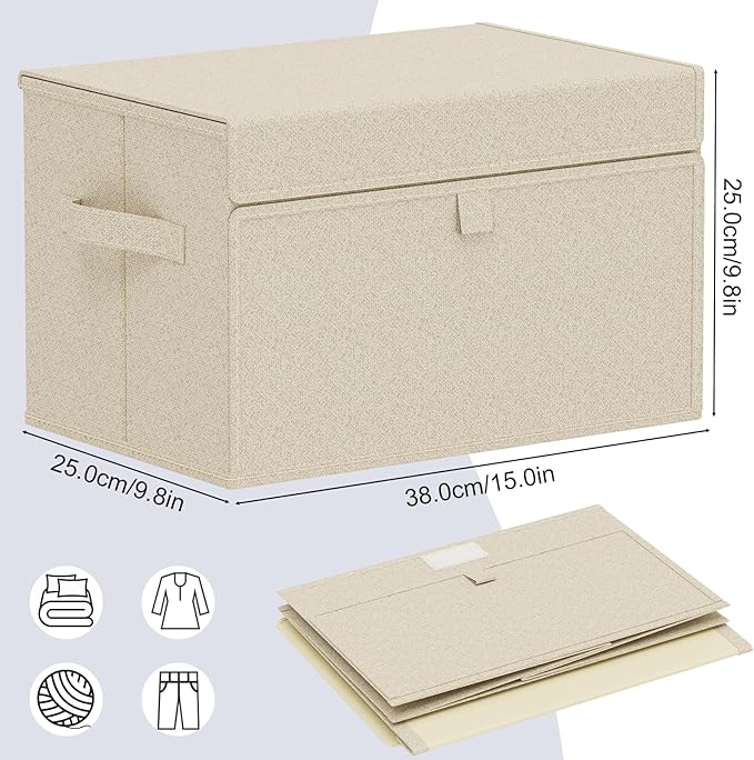 Fabric Storage Boxes, Closet Organizer with Handles, Basket Bins with Flip Cover, Cube Organization for Clothes, Shoes, Blankets, 15x9.8x9.8in, Grey and Beige, 4 Pack