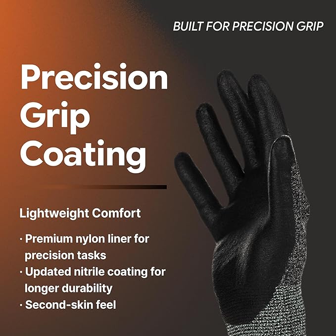 DEX FIT Premium Nylon Nitrile Work Gloves FN320, 3 Pairs, 3D-Comfort Stretchy Fit, Firm Grip, Thin & Lightweight, Durable, Breathable & Cool, Machine Washable; Forest Green 6 (XS)