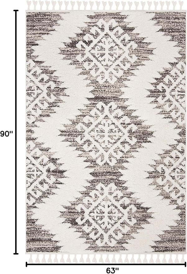 SAFAVIEH Moroccan Tassel Shag Collection Area Rug - 5'3" x 7'6", Ivory & Brown, Boho Design, Non-Shedding & Easy Care, 2-inch Thick Ideal for High Traffic Areas in Living Room, Bedroom (MTS652A)