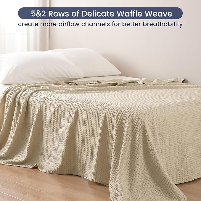 PHF Lightweight Waffle Weave Blanket Queen Size 90"x 90", Soft Woven Summer Blanket for Hot Sleepers - Aesthetic Home Decor for Couch Bed Sofa, Pet Friendly, Khaki