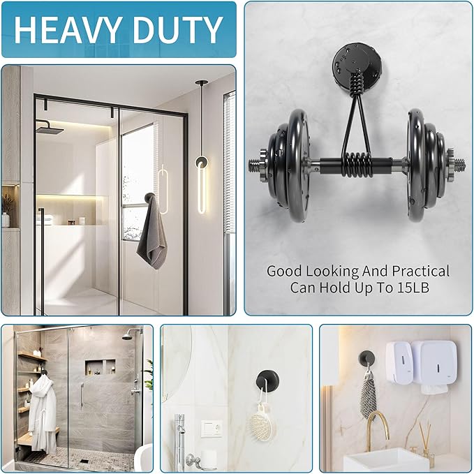 Deluwire Suction Cup Hooks for Shower,4 Packs Wall Mount Towel Holder,Removable Shower Towel Suction Hooks for Bathroom Wall,Kitchen,Glass,Mirror,Tile to Hang Robes,Loofah-Black