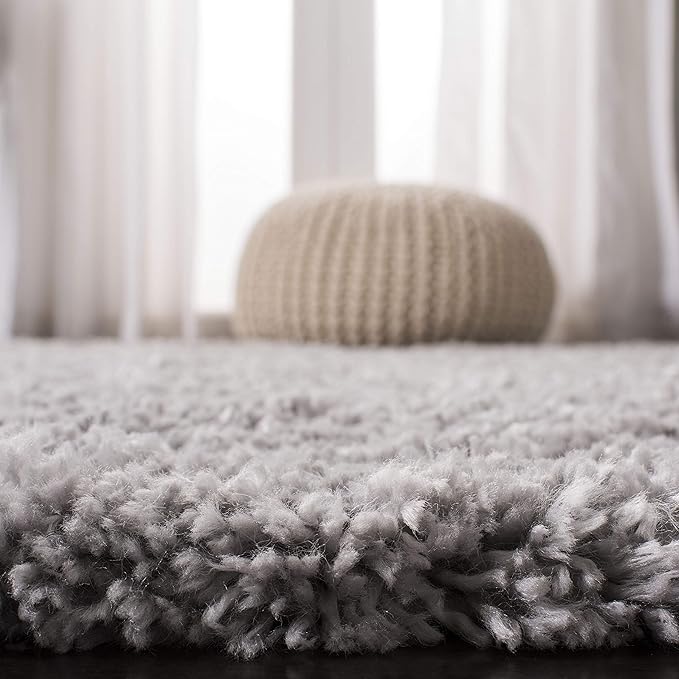 SAFAVIEH Fontana Shag Collection Area Rug - 5'3" Square, Grey, Solid Design, Non-Shedding & Easy Care, 2-inch Thick Ideal for High Traffic Areas in Living Room, Bedroom (FNT800F)