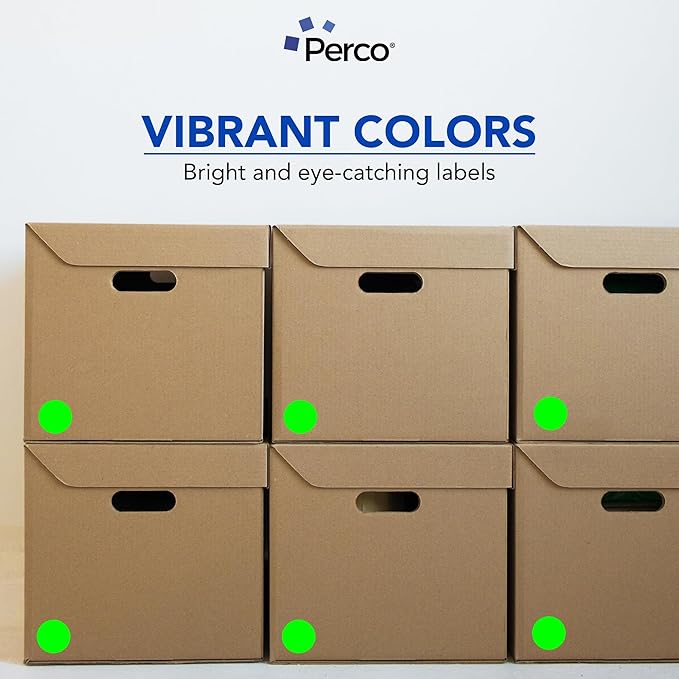 Perco Fluorescent Green 2-Inch Round Circle Dot Sticker Labels with Easy Peel Perforation - 500 Labels per Roll - Strong Adhesion, Vibrant Colors for Organizing, Crafting & More - Made in USA