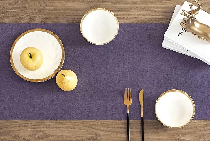 ZeeMart Basic Linen Style Table Runner, 14 x 48 Inch Dark Purple Chambray, Rustic Farmhouse Purple Table Runners 48 Inches Long, Everyday Polyester Table Runner - Machine Washable & Easy Care