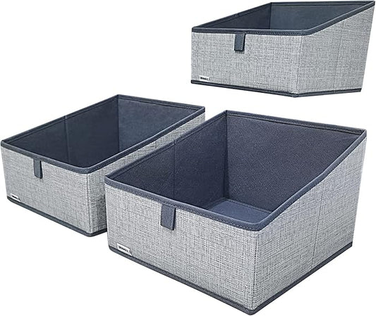 3 Packs Closet Storage Bins - Trapezoid Large Storage Box - Foldable Fabric Baskets for Organizing Clothes - Baby Toiletry, Toys, Towel, DVD, Book (1# Dark Grey, 11.6 x 11.6 x 7.9 inches)