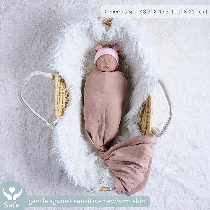 Meracorallo Muslin Swaddle Blanket, 100% Cotton Receiving Blanket Soft and Breathable Swaddle Wrap for Baby Boys and Girls, Blush