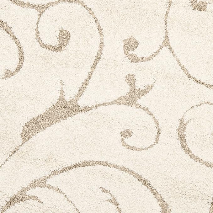 SAFAVIEH Florida Shag Collection Area Rug - 10' Round, Cream & Beige, Scroll Design, Non-Shedding & Easy to Clean, High-Low Plush Pile, Ideal for Living Room, Bedroom, Dining Space (SG455-1113)