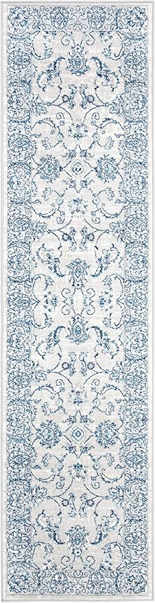 SAFAVIEH Brentwood Collection Runner Rug - 2' x 8', Light Grey & Blue, Oriental Floral Scroll Design, Non-Shedding & Easy Care, Ideal for High Traffic Areas in Living Room, Bedroom (BNT854G)