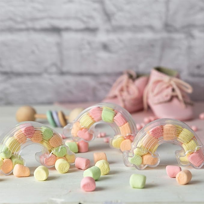 Hammont Rainbow Shaped Acrylic Candy Boxes - 12 Pack - 3.62"x1.96"x0.98" - Perfect for Weddings, Birthdays, Party Favors and Gifts | Designer Cute Clear Lucite Plastic Treat Containers