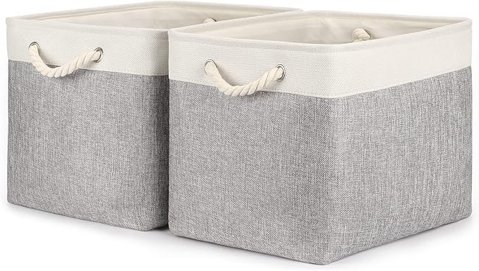 Large Fabric Storage Baskets Set of 2 - Premium Organizer Bins with Metal Frame