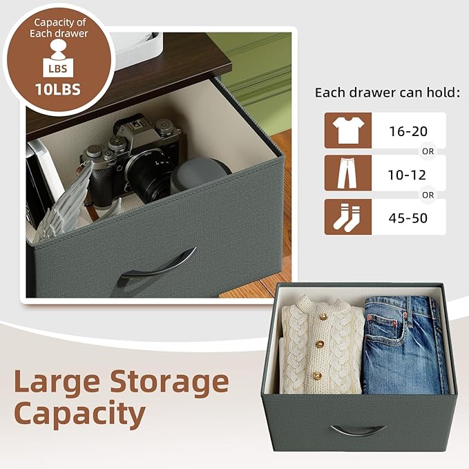 Somdot Dresser for Bedroom with 4 Drawers, Storage Organizer Chest of Drawers with Removable Fabric Bins for Closet Bedside Living Room Laundry Entryway Hallway, Charcoal Grey