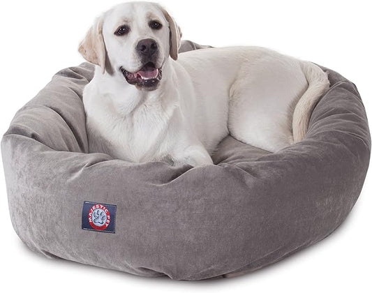 Majestic Pet 40 Inch Micro Velvet Calming Dog Bed Washable – Cozy Soft Round Dog Bed with Spine for Head Support - Fluffy Donut Puppy Mat 40x29x9 (inch) Large - Vintage (2025)