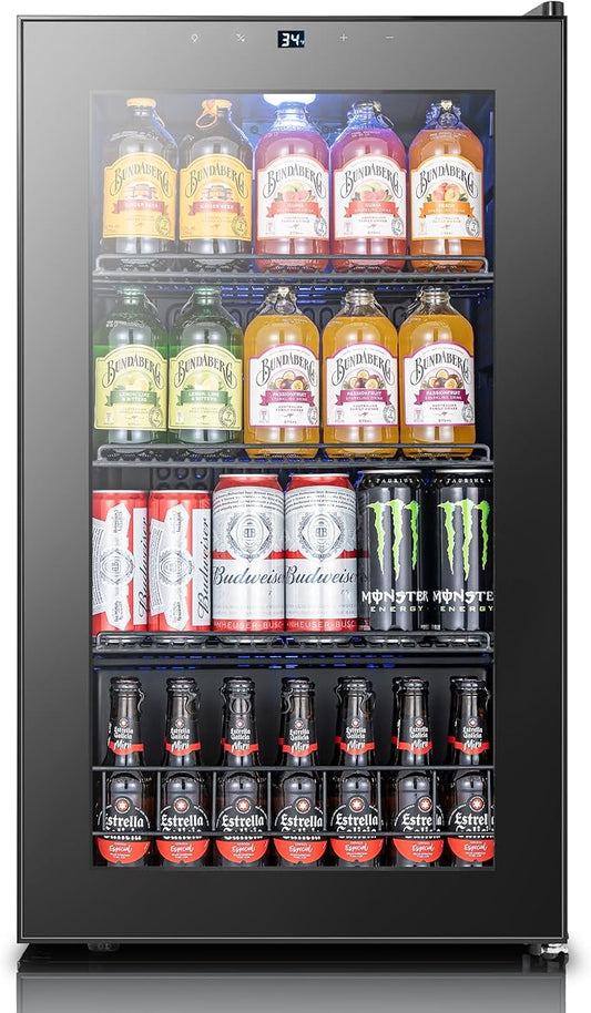 Yeego Beverage Refrigerator Cooler, 130 Cans Mini Fridge with Glass Door Beverage Fridge with Adjustable shelves for Soda Beer or Wine,Beverage Cooler with Digital Temperature Control for Home Office