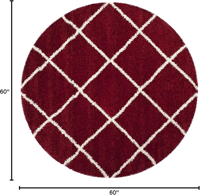 SAFAVIEH Hudson Shag Collection Area Rug - 5' Round, Red & Ivory, Modern Diamond Trellis Design, Non-Shedding & Easy Care, 2-inch Thick Ideal for High Traffic Areas in Living Room, Bedroom (SGH281R)