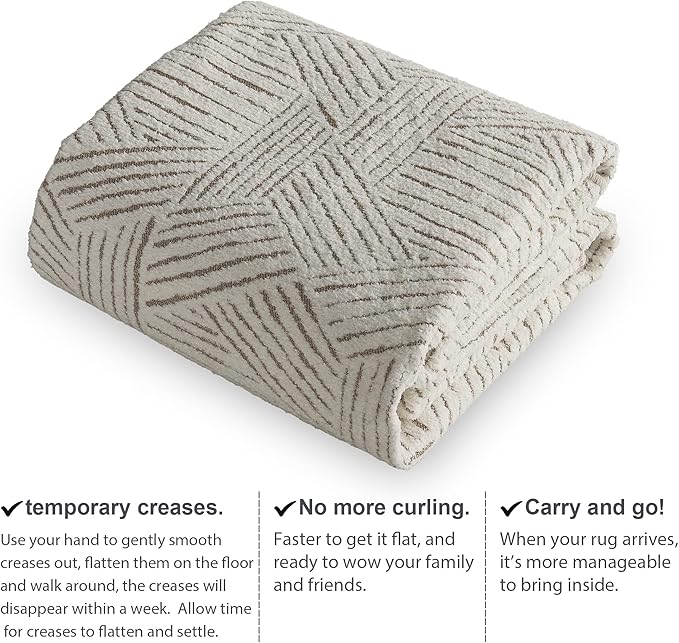 NICETOWN Cream Area Rug 5x7 for Living Room- Non slip Thin Jacquard Brown Machine Washable Rug Geometric Modern for Bedroom Large Entryway Rug with Rubberback Throw Carpet for Bedroom, white and Brown