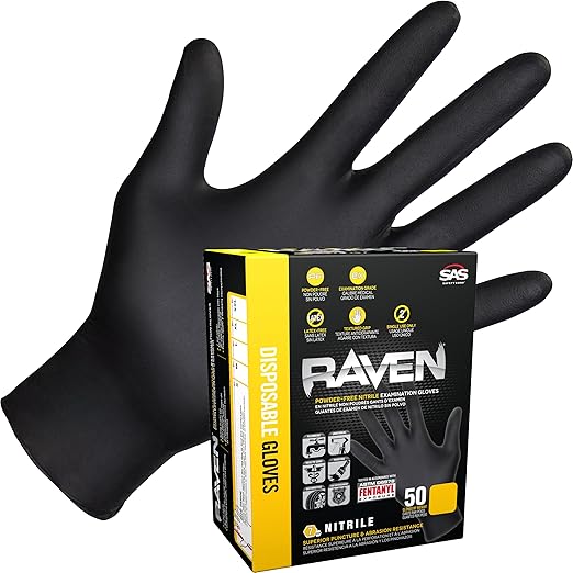 Safety 66518-01 Raven Powder-Free Exam Grade Nitrile - 6 mil 50 Gloves per box