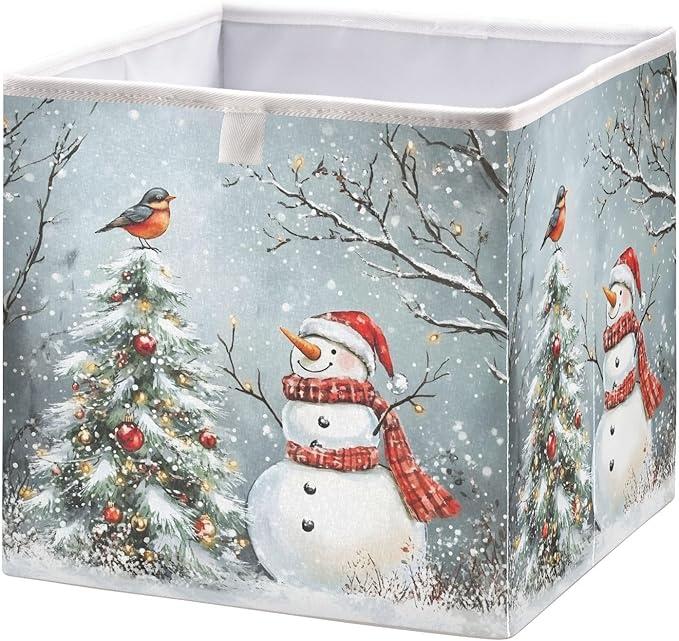 Bolaz Snowman and Christmas Tree Closet Organizers Storage Cubes Storage Bins Shelf Baskets Containers for Home Room Office,Rectangle