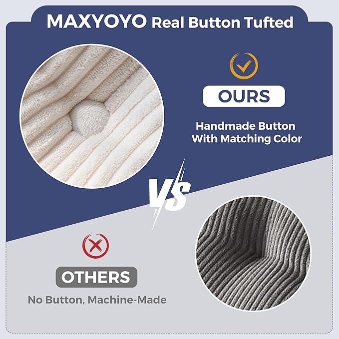 MAXYOYO Oversized Loveseat Sofa Couch, Upholstered Bean Bag Chair Cloud 3-Seat for Adults, Boneless Couch with Tufted Cushion & Pillows, Sofa in A Box, No Assembly Required, Beige