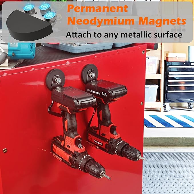 MUTUACTOR New Upgraded Magnetic Garage Hooks,2PCS Anti-Slip Heavy Duty Magnetic Hook for Hanging,20lbs Anti-Scratch Magnet Storage Hook for Storing Cordless Impact Drivers Trailer Cord Garage Tools