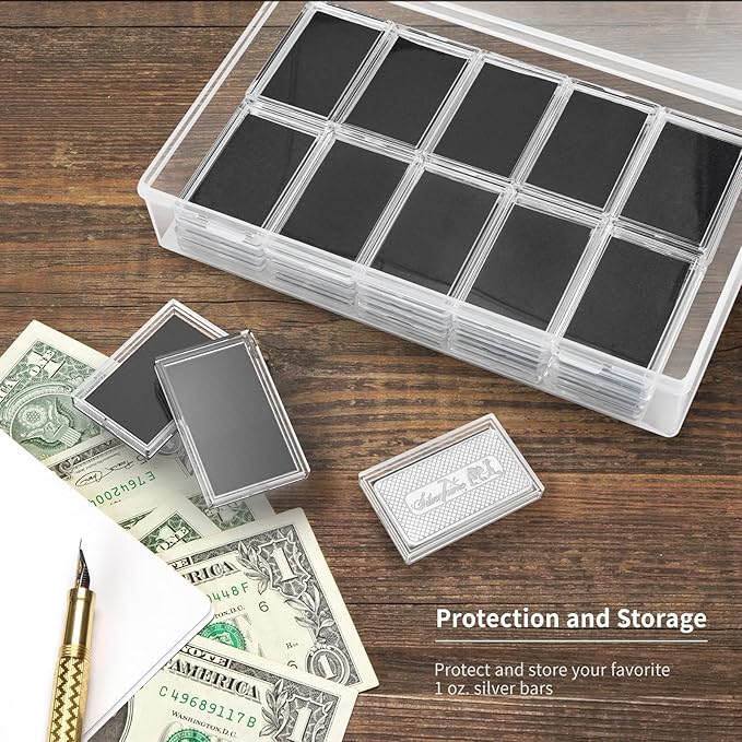 Silver Bar Case, 1 oz Silver Bar Holder Silver Bar Storage Capsule for 1 oz Silver Bar(40 Pcs)