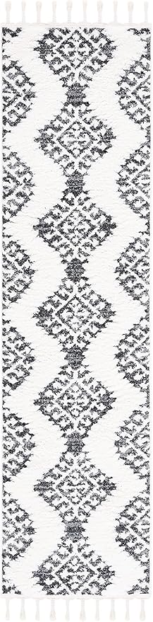 SAFAVIEH Moroccan Tassel Shag Collection Runner Rug - 2'3" x 6', Grey & Ivory, Moroccan Design, Ideal for High Traffic Areas in Entryway, Kitchen & Bathroom (MTS652H-26)