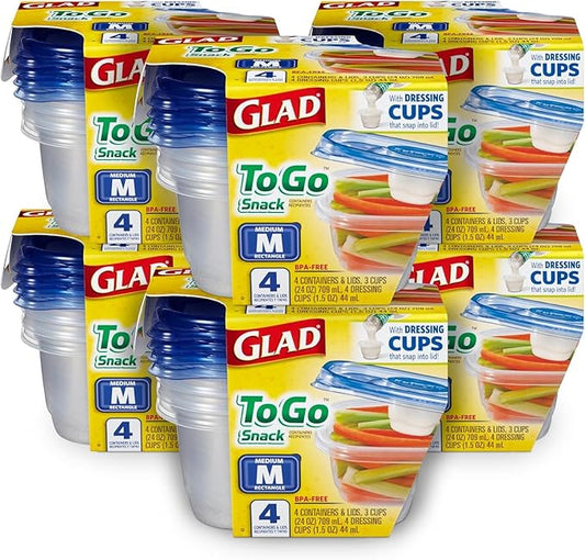 Glad GladWare To Go Lunch Food Storage Containers - Medium Round - Meal Container Holds up to 32 Ounces of Food - Lock Tight Seal, 4 Count - 6 Pack