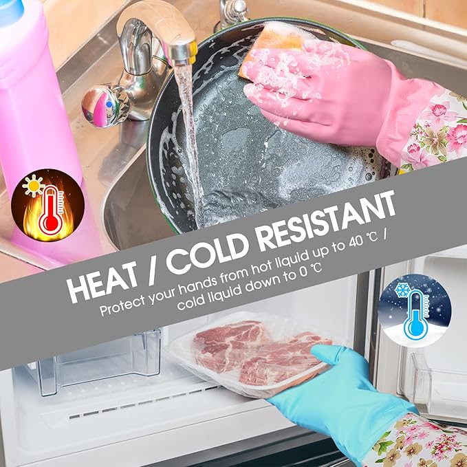 9 Pairs Household Dishwashing Rubber Gloves Long Cuff and Flock Lining Cleaning Gloves Reusable Waterproof