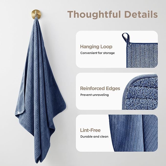Oversized Bath Towels 8 Piece Towel Set, 2 Extra Large Bath Sheets, 2 Hand, 4 Washcloths, Luxury Soft Super Absorbent Thick Shower Towels for Bathroom, Spa & Hotel, Quick Dry, Electric Blue