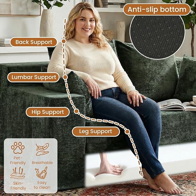 Convertible Sofa Bed, 5 in 1 Small Boneless Couch Pull Out Loveseat Sleeper Sofa,Corduroy Futon Couch Folding Mattress with 4 Pillows for Living Room Bedroom Lounge (No Assembly)