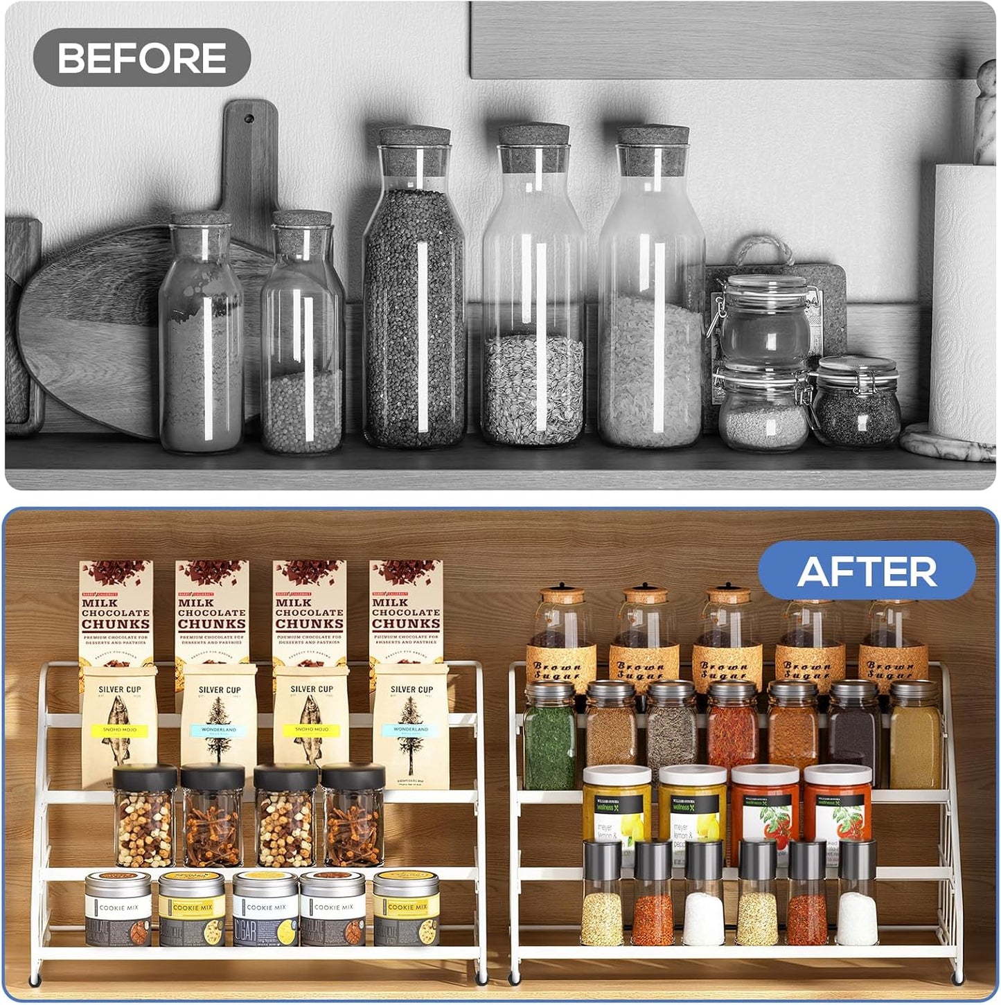 4-Tier Adjustable Spice Rack Organizer for Cabinet & Pantry — Space-Saving Tiered Shelf | Nestify