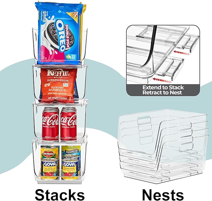 Clear Stackable Pantry Bins – Open Front Organizer for Kitchen & Fridge (Medium 6 Pack)