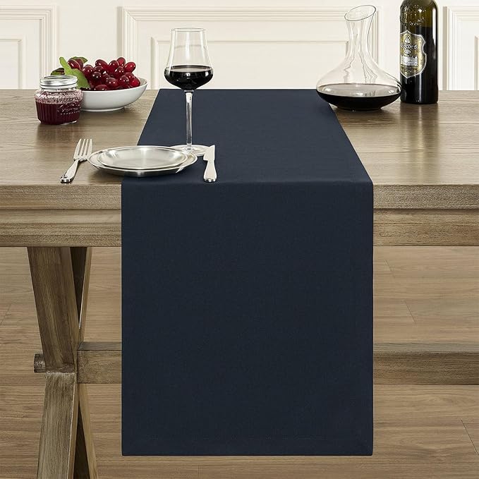 ZeeMart Basic Linen Style Table Runner, 14 x 90 Inch Dark Navy, Rustic Farmhouse Dark Blue Table Runners 90 Inches Long, Everyday Polyester Table Runner - Machine Washable & Easy Care