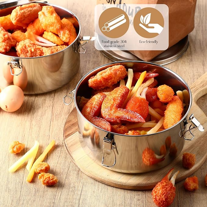 4 Pcs Stainless Steel Bento Box 101 oz Reusable 304 Stainless Steel Food Storage Containers with Lockable Clips to Leak Proof, Dishwasher Safe