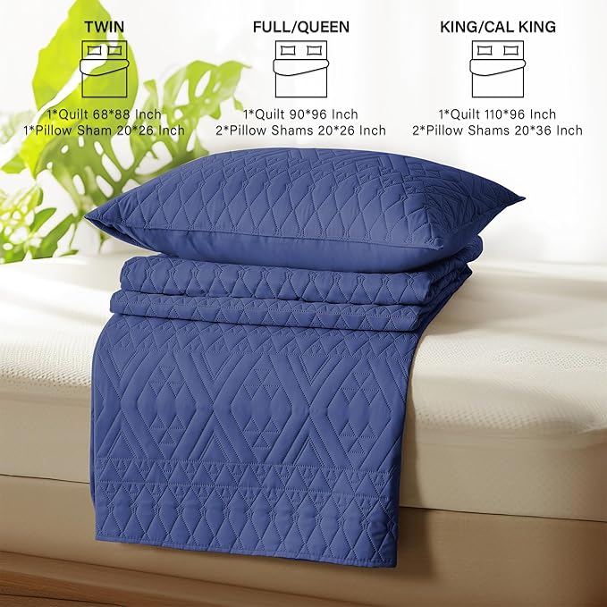 akkialla Twin Size Quilt Bedding Set,Navy Blue Lightweight Microfiber Soft Bedspreads,Modern Style Geoetric Pattern Coverlet Set for All Seasons,2 Piece(1 Quilt,1Pillow Sham)