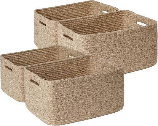4 Pack Large Storage Basket for Organizing, 17.5"x13"x7" Woven Basket for Shelves, Closet Cube Storage Bins with Wrapped Handle, Cotton Rope Baskets for Kitchen, Clothes, Toys(Natural))