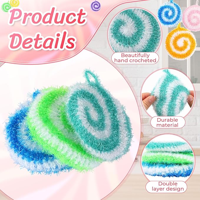 12 Pcs Dish Scrubber Non Scratch Dish Washing Scrubbers Reusable Household Cleaning Kitchen Tools for Dishwashing Washing Dishes Cookware Tubs Sinks (Candy)