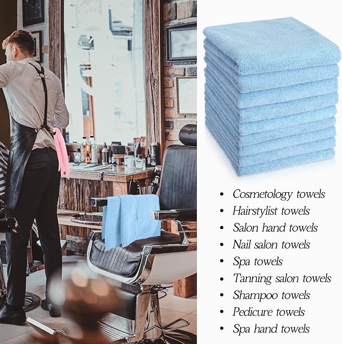 40 Pack Bleach Proof Towels Microfiber Absorbent Resistant Hair Hand Towels Bulk Quick Dry for Barber Gym Bath Spa Shaving (Light Pink Blue Grey,16 x 29 Inch)