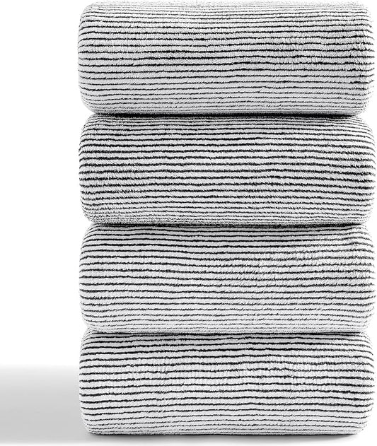 4 Piece Bath Towel Set 35"x70"Oversized Bath Towel for Bathroom Ultra Soft Fluffy Extra Large Bath Sheet Luxury Premium Bathroom Towel Highly Absorbent Quick Dry Shower Towel for Hotel Spa,Black White