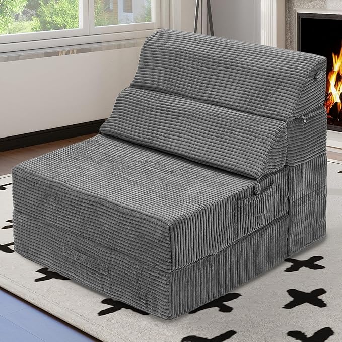 Comfy Folding Sofa Bed - Convertible Sleeper Sofa Fold Out Sofa Bed Sleeper Chair Couch for Living Room Guest, Foldable Floor Chairs Lounger Mattress with Back Support, Dark Grey