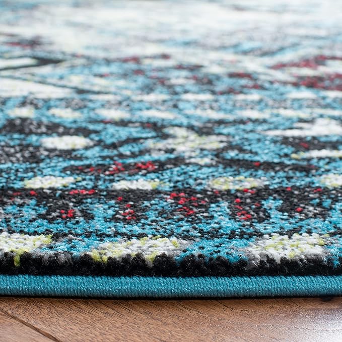 SAFAVIEH Vintage Hamadan Collection Area Rug - 3' Round, Light Blue & Black, Traditional Oriental Design, Non-Shedding & Easy Care, Ideal for High Traffic Areas in Living Room, Bedroom (VTH213M)