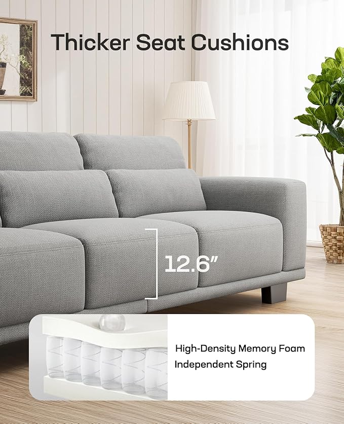 Marsail 65" Couch, 2-Seater Modern Sofa with Deep Seats, Comfy Upholstered Linen Sofas for Living Room, Apartment, Light Grey