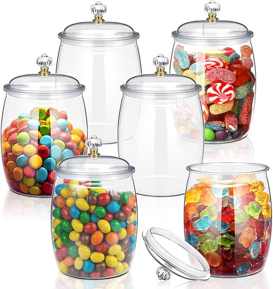 Nuogo 6 Pcs Plastic Candy and Cookie Jar with Lids Decorative Apothecary Jars Candy Buffet Containers Clear Airtight Food Storage Canister Home Decoration(64 oz,Classic)