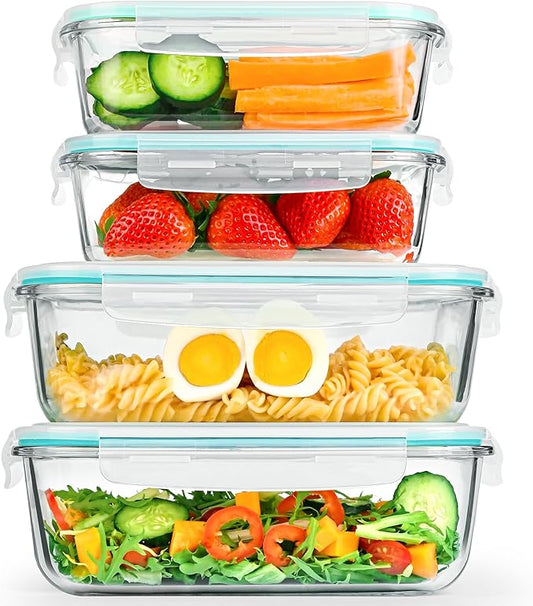 4 Pack [78 oz & 36 oz] Large Glass Food Storage Containers with Lids, Glass Meal Prep Containers Set with Airtight Lids - BPA Free, Ideal for Food Storing/Serving, Microwave/Oven Safe