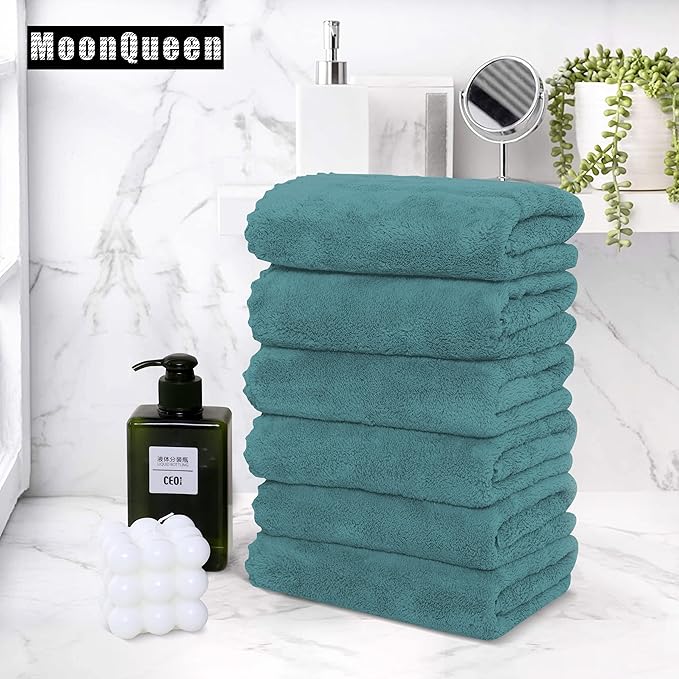 6 Pack Premium Hand Towels - Quick Drying - Microfiber Coral Velvet Highly Absorbent Towels - Multipurpose Use as Hotel, Bathroom, Shower, Spa, Hand Towel 16 x 28 inches (Teal)
