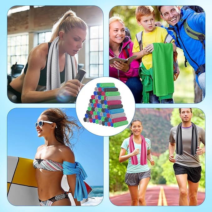 60 Pack Cooling Towels,40"x12" Ice Breathable Soft Chilly Sweat Rag Microfiber Workout Rags for Gym Cooling Towels for Neck and Face for Yoga Golf Sport Running (10 Colors)