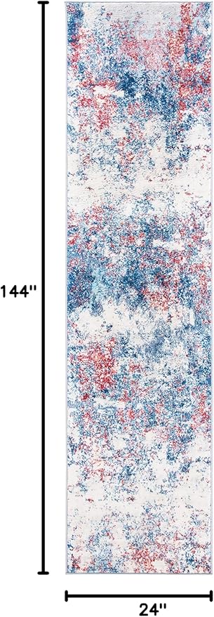 SAFAVIEH Brentwood Collection Runner Rug - 2' x 12', Navy & Red, Modern Abstract Design, Non-Shedding & Easy Care, Ideal for High Traffic Areas in Living Room, Bedroom (BNT822N)